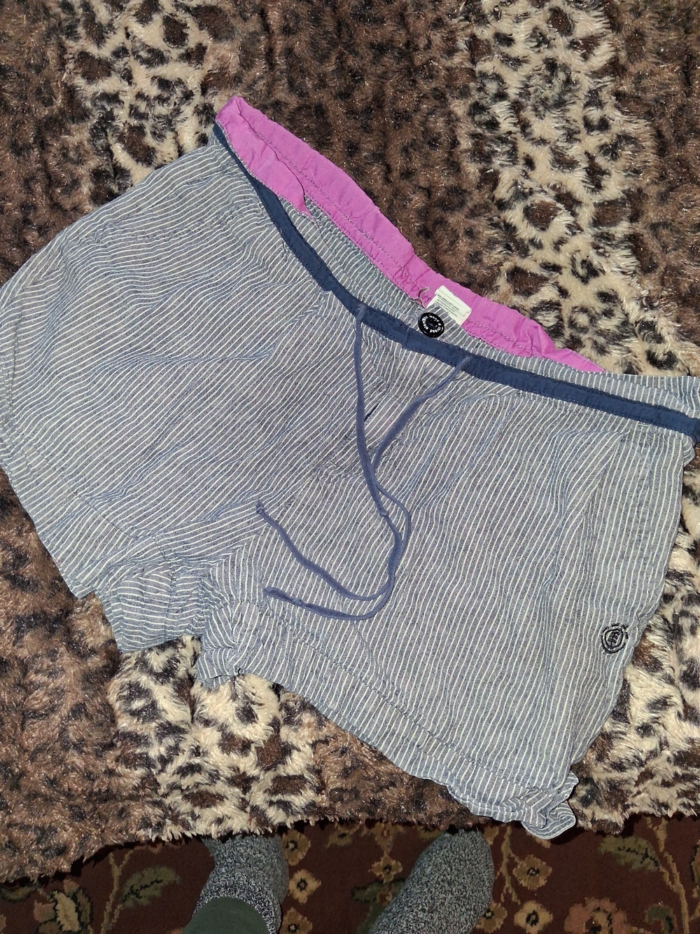 Element Striped Blue and White Athletic Shorts with Pink Waistband